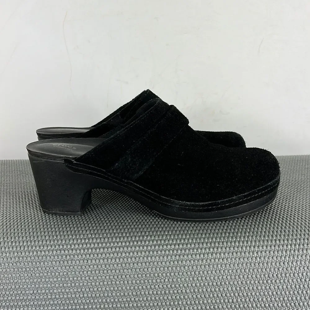 Crocs backless heeled mules women’s size 8 triple comfort black suede slip on